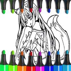 Desenhos para colorir fofos de anime Fox Girl